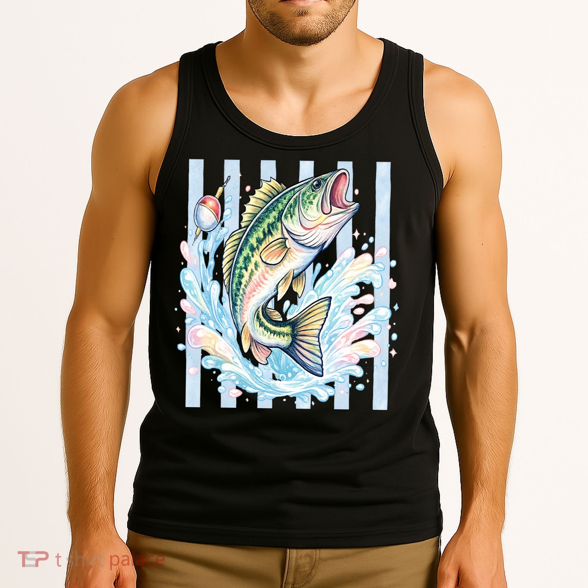 Pastel Fishing Retro Striped  Tank Top