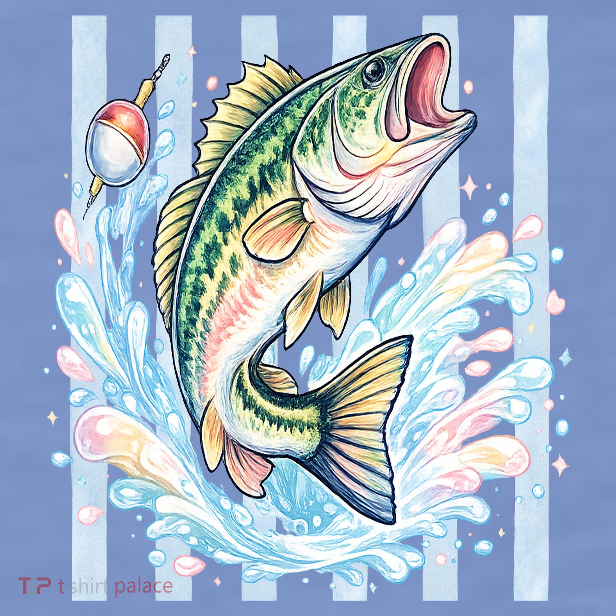 Pastel Fishing Retro Striped  T-Shirt