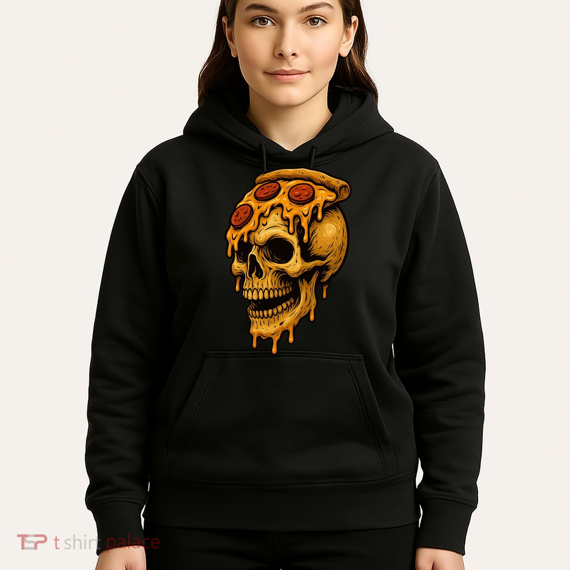 Pizza Food Skull Horror Hoodie