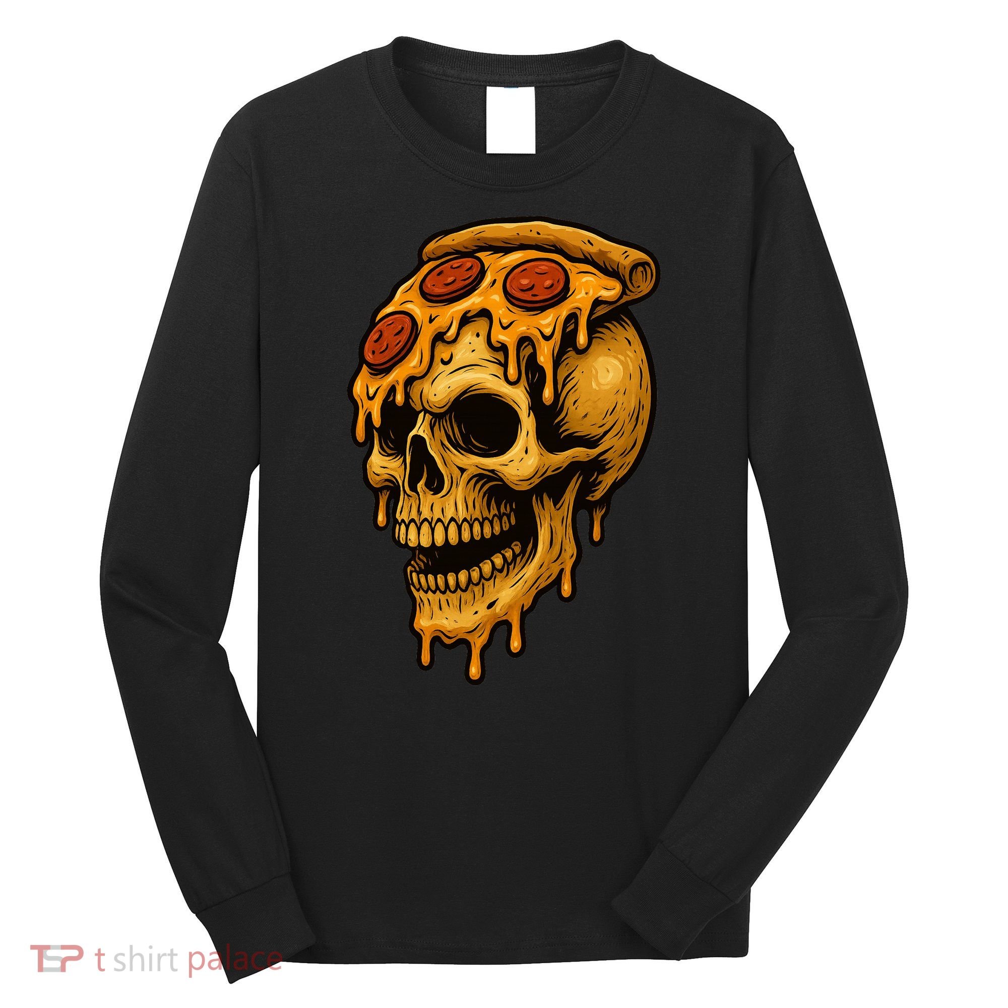 Pizza Food Skull Horror Long Sleeve Shirt