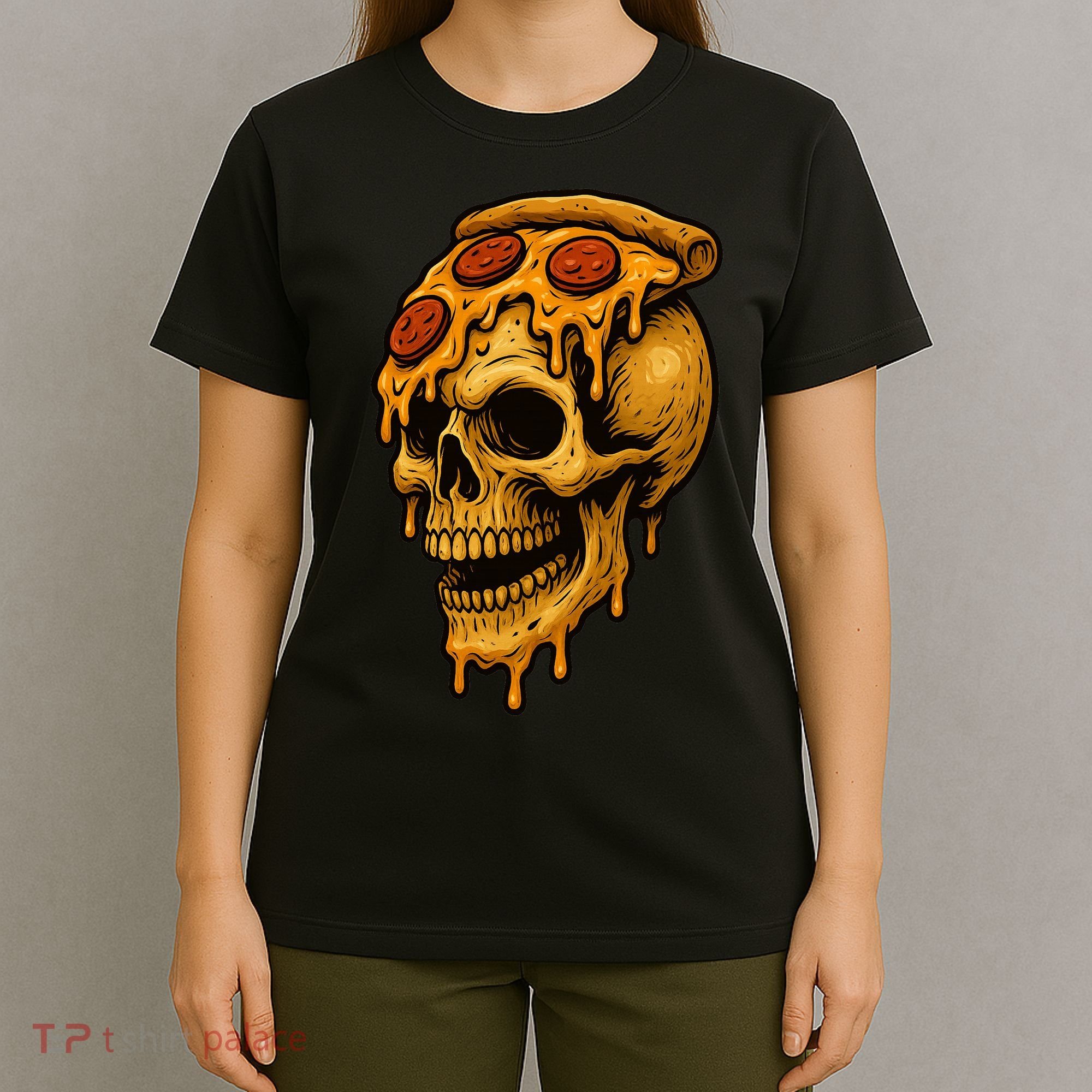 Pizza Food Skull Horror T-Shirt