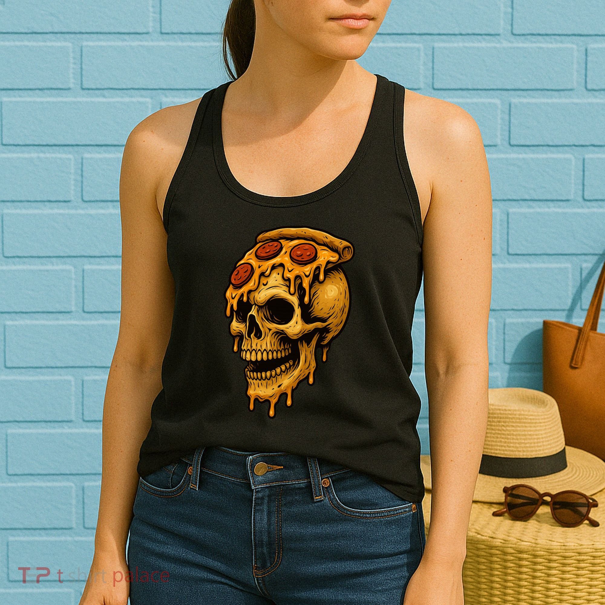 Pizza Food Skull Horror Women's Tank Top