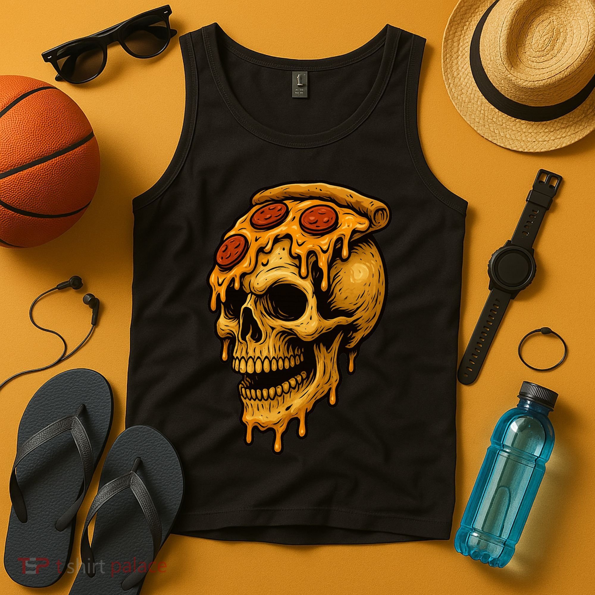 Pizza Food Skull Horror Tank Top