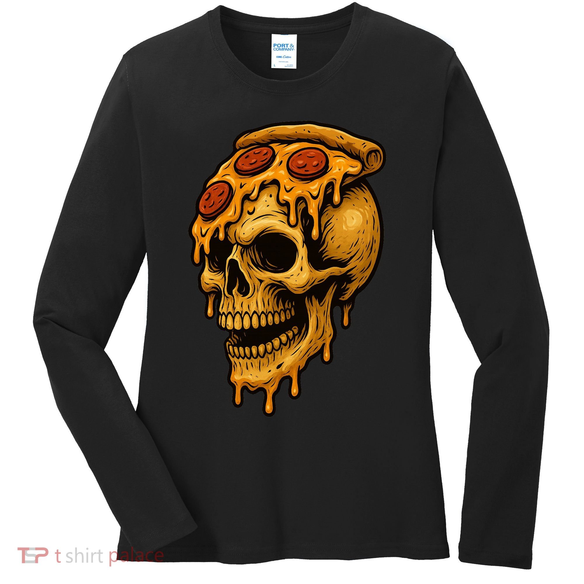 Pizza Food Skull Horror Women's Long Sleeve Shirt