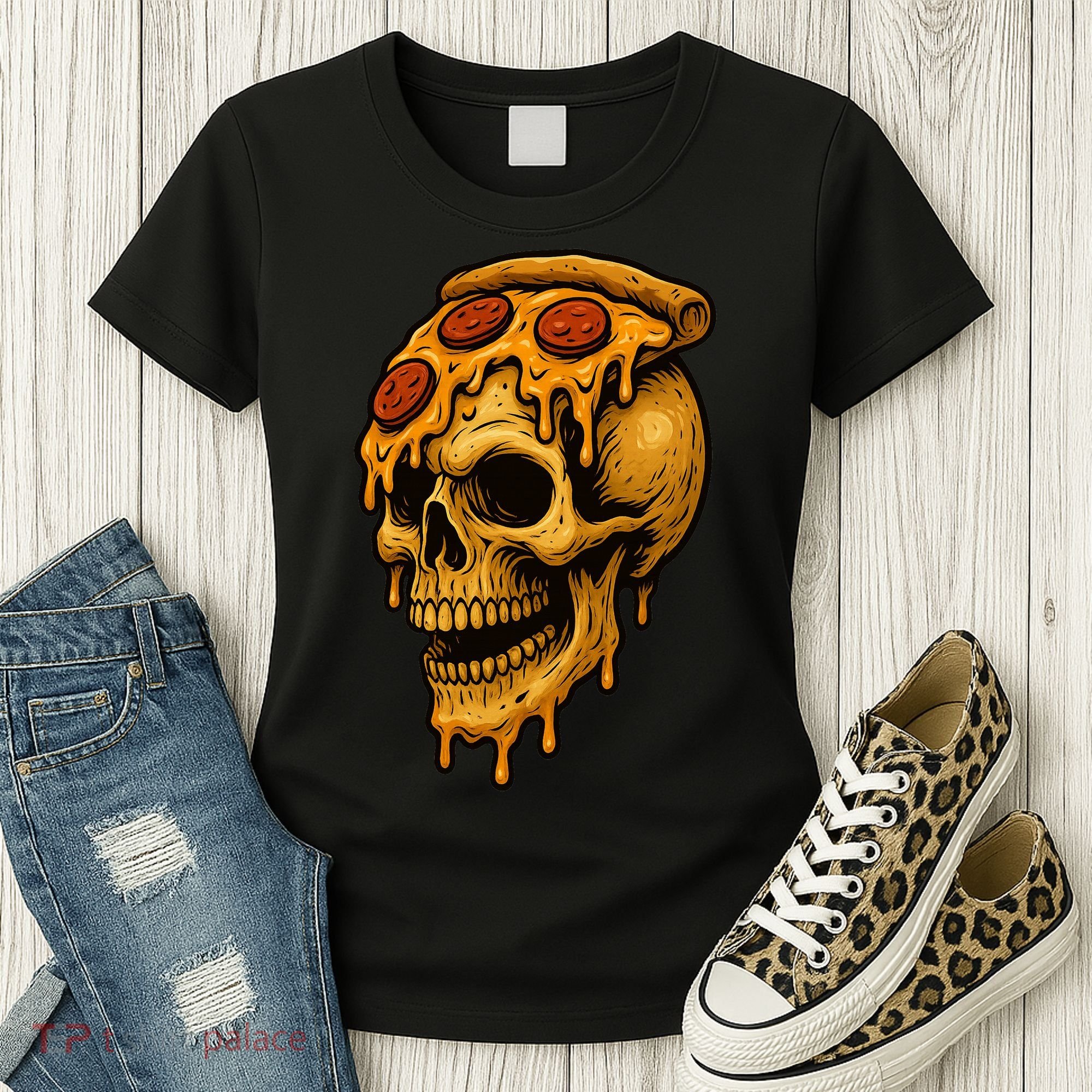 Pizza Food Skull Horror Women's T-Shirt