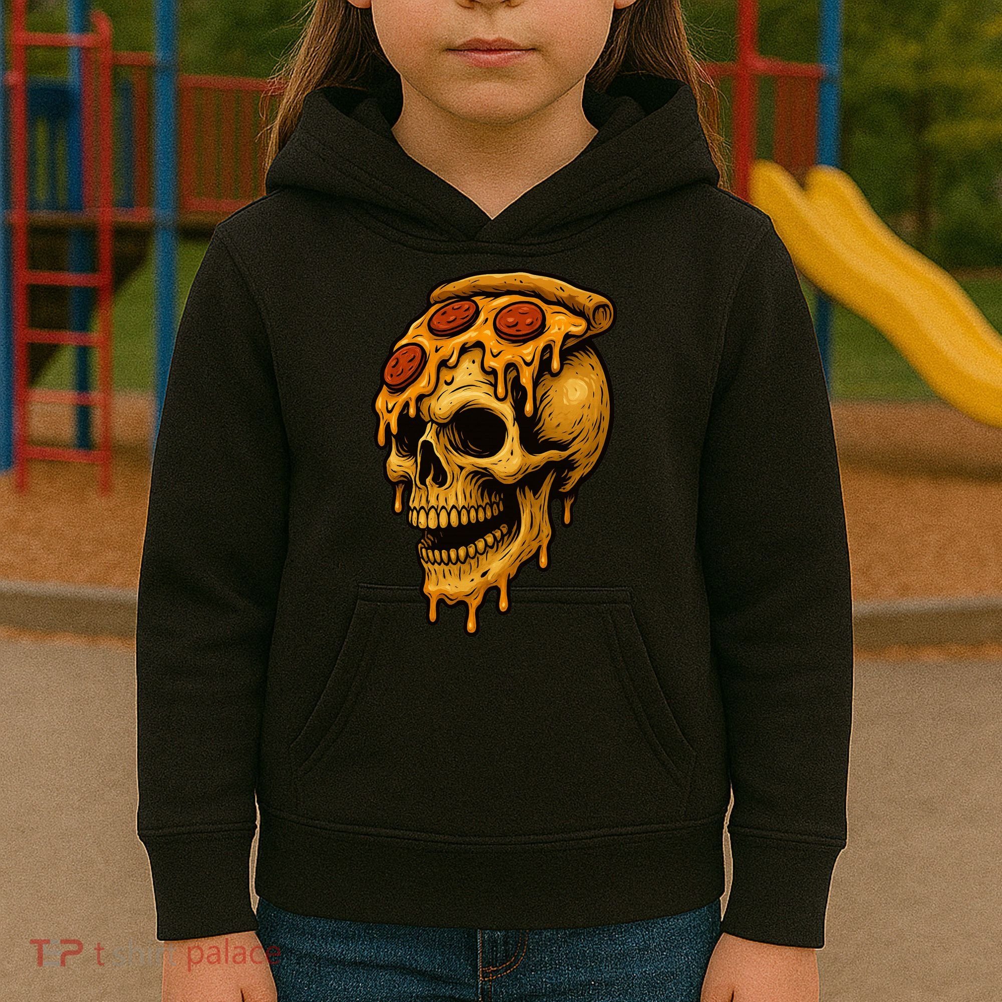 Pizza Food Skull Horror Kids Hoodie