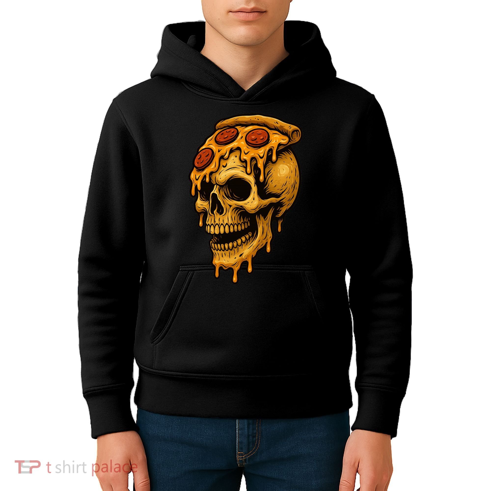 Pizza Food Skull Horror Kids Hoodie