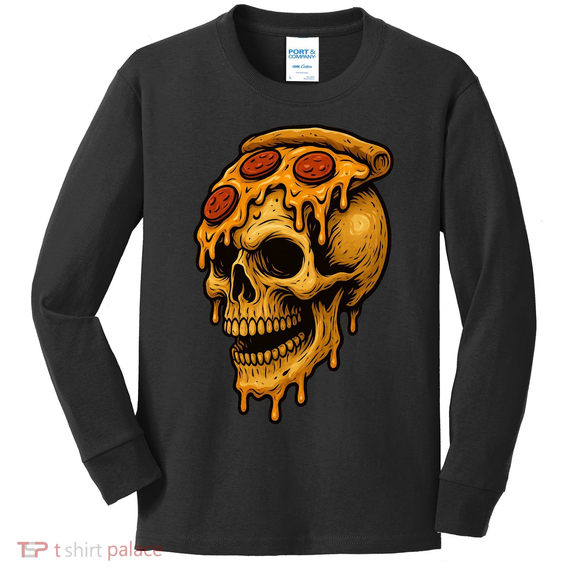 Pizza Food Skull Horror Kids Long Sleeve Shirt