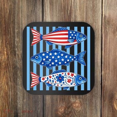 Patriotic Fish Striped USA Theme Design Coaster