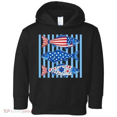 Patriotic Fish Striped USA Theme Design Toddler Hoodie