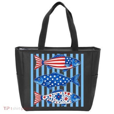 Patriotic Fish Striped USA Theme Design Tote Bag