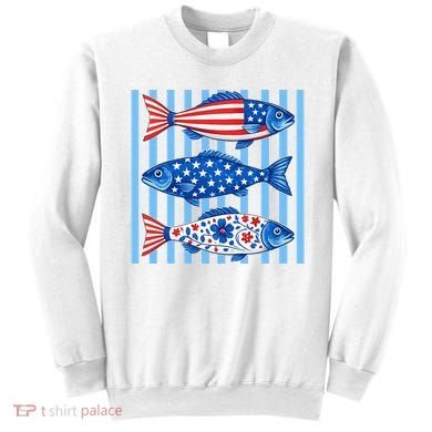 Patriotic Fish Striped USA Theme Design Sweatshirt