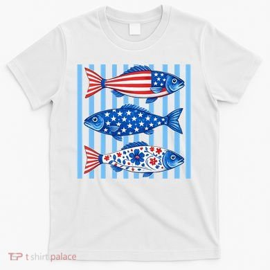 Patriotic Fish Striped USA Theme Design T-Shirt