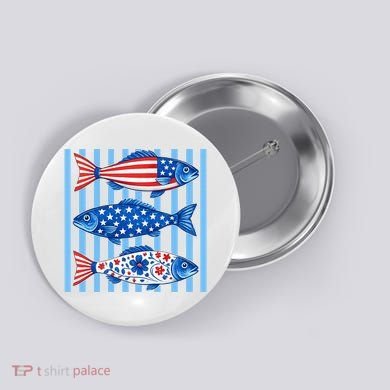 Patriotic Fish Striped USA Theme Design Button