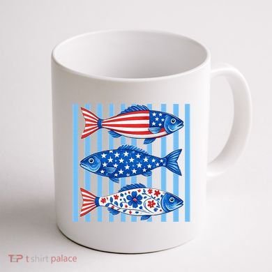 Patriotic Fish Striped USA Theme Design Coffee Mug back
