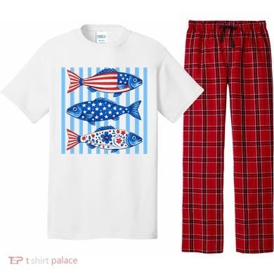 Patriotic Fish Striped USA Theme Design Pajama Set