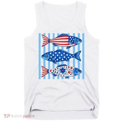Patriotic Fish Striped USA Theme Design Tank Top