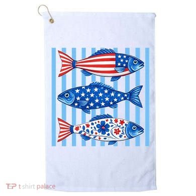 Patriotic Fish Striped USA Theme Design Golf Towel