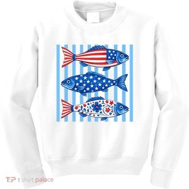 Patriotic Fish Striped USA Theme Design Kids Sweatshirt