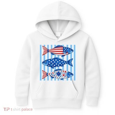 Patriotic Fish Striped USA Theme Design Kids Hoodie