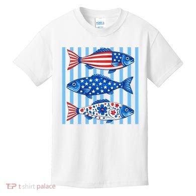 Patriotic Fish Striped USA Theme Design Kids T-Shirt