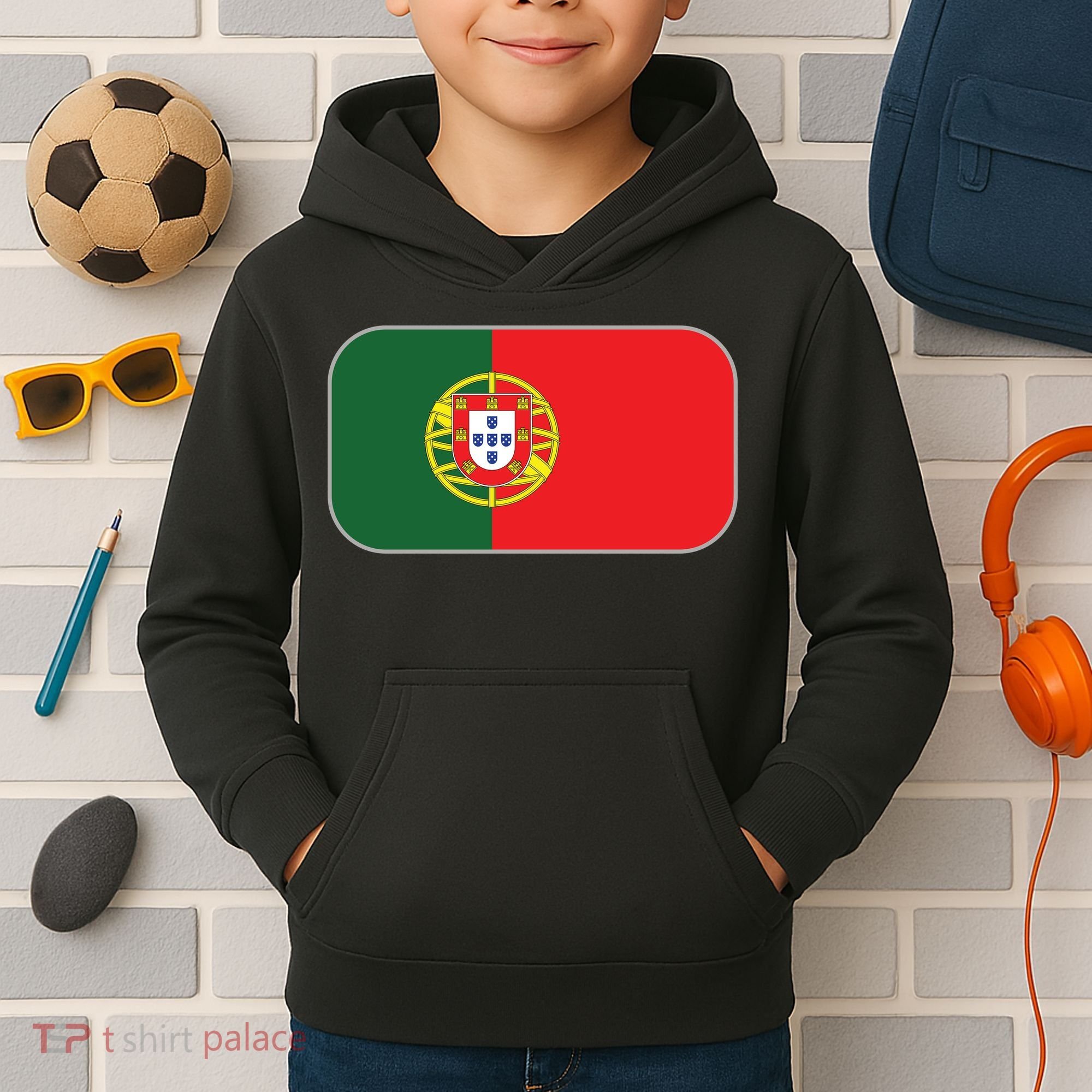 Portugal Flag Soccer Portuguese Flag Kids Hoodie