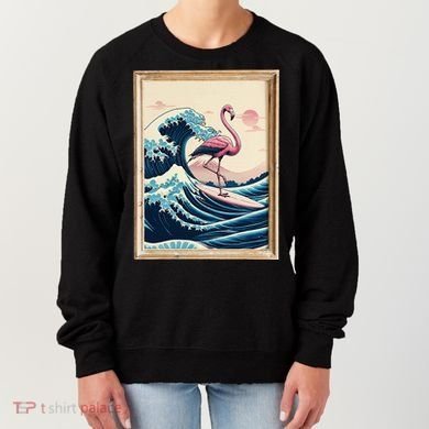 Pink Flamingo Surfer Tropical Great Big Wave Framed Women's Sweatshirt