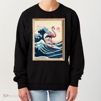 Pink Flamingo Surfer Tropical Great Big Wave Framed Women's Sweatshirt thumb 0