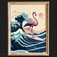 Pink Flamingo Surfer Tropical Great Big Wave Framed Women's Sweatshirt thumb 2