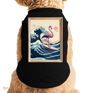 Pink Flamingo Surfer Tropical Great Big Wave Framed Doggie Tank