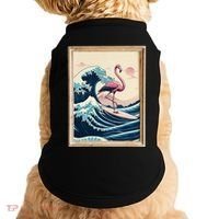 Pink Flamingo Surfer Tropical Great Big Wave Framed Doggie Tank thumb 0