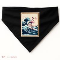 Pink Flamingo Surfer Tropical Great Big Wave Framed USA-Made Doggie Bandana thumb 0