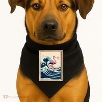 Pink Flamingo Surfer Tropical Great Big Wave Framed USA-Made Doggie Bandana thumb 1