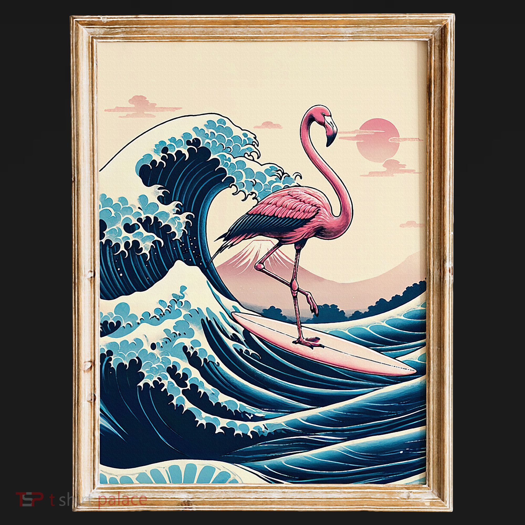 Pink Flamingo Surfer Tropical Great Big Wave Framed Backpack
