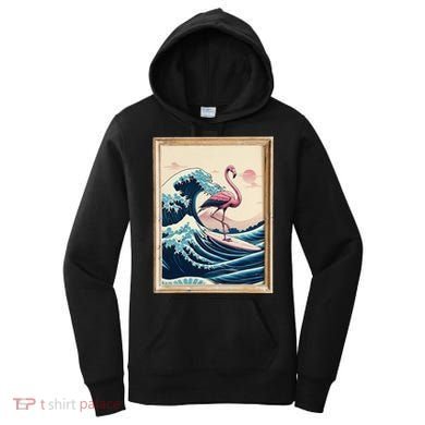 Pink Flamingo Surfer Tropical Great Big Wave Framed Women's Hoodie