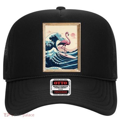 Pink Flamingo Surfer Tropical Great Big Wave Framed Hat