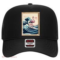 Pink Flamingo Surfer Tropical Great Big Wave Framed Hat thumb 0