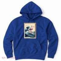 Pink Flamingo Surfer Tropical Great Big Wave Framed Hoodie thumb 0