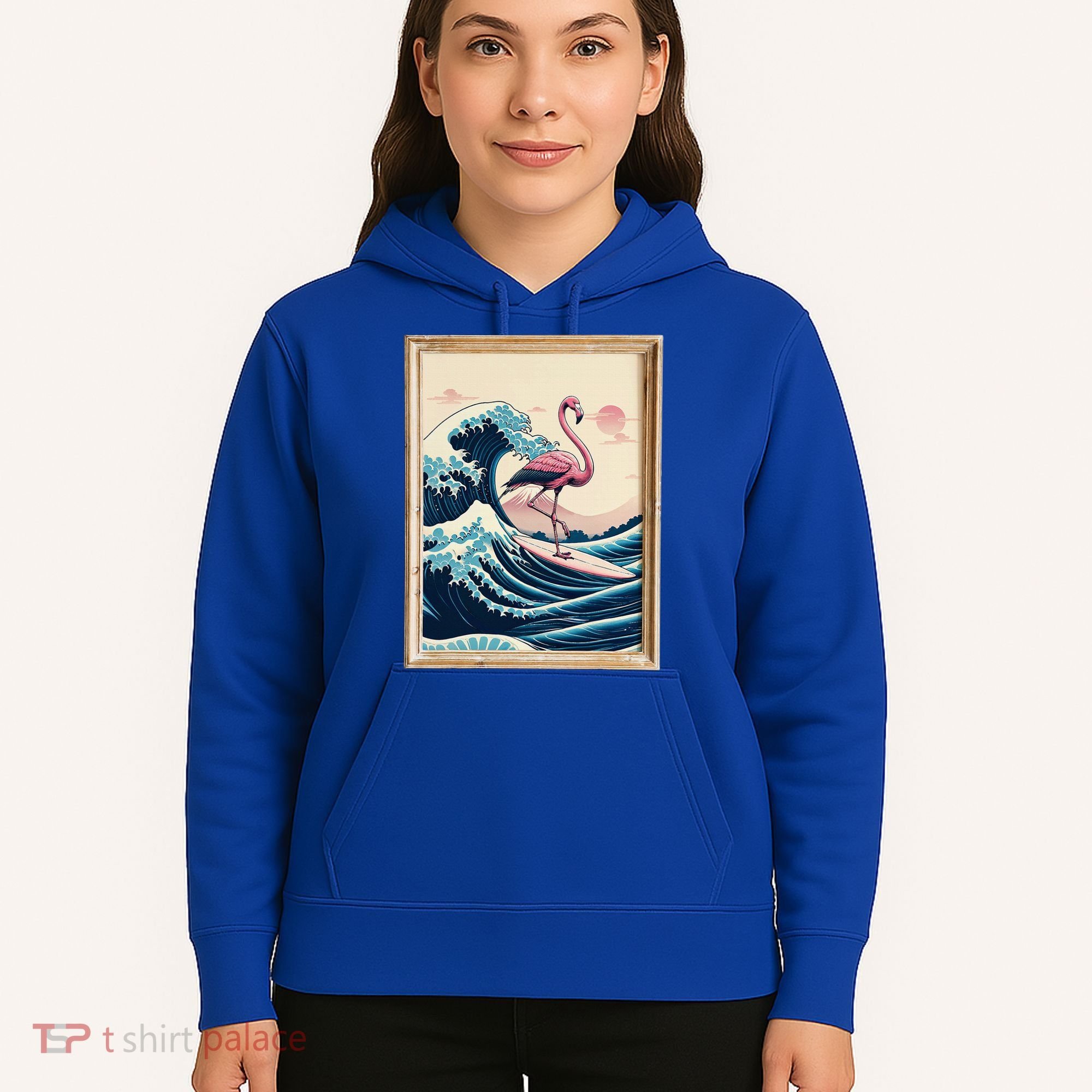 Pink Flamingo Surfer Tropical Great Big Wave Framed Hoodie