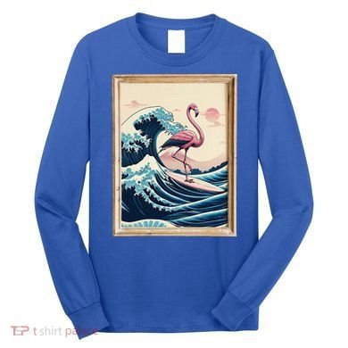 Pink Flamingo Surfer Tropical Great Big Wave Framed Long Sleeve Shirt