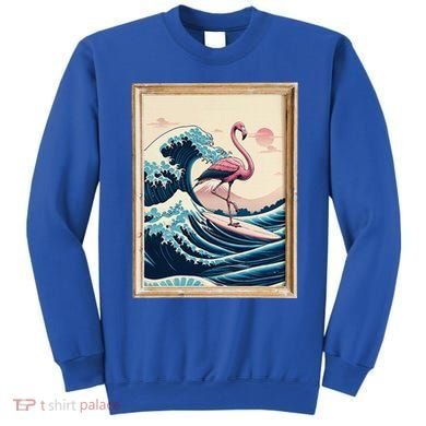 Pink Flamingo Surfer Tropical Great Big Wave Framed Sweatshirt