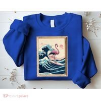 Pink Flamingo Surfer Tropical Great Big Wave Framed Sweatshirt thumb 2