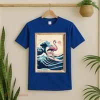 Pink Flamingo Surfer Tropical Great Big Wave Framed T-Shirt thumb 2