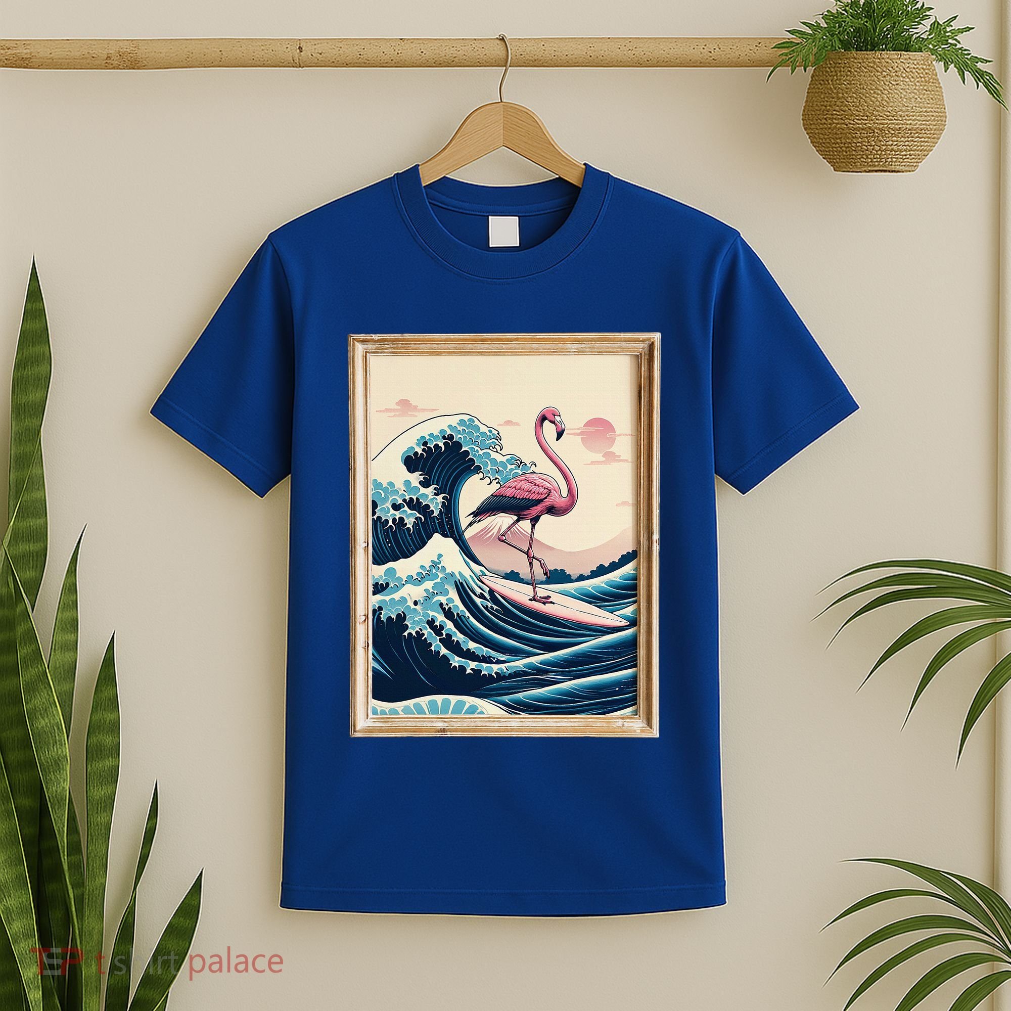 Pink Flamingo Surfer Tropical Great Big Wave Framed T-Shirt