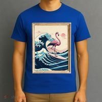 Pink Flamingo Surfer Tropical Great Big Wave Framed T-Shirt thumb 3