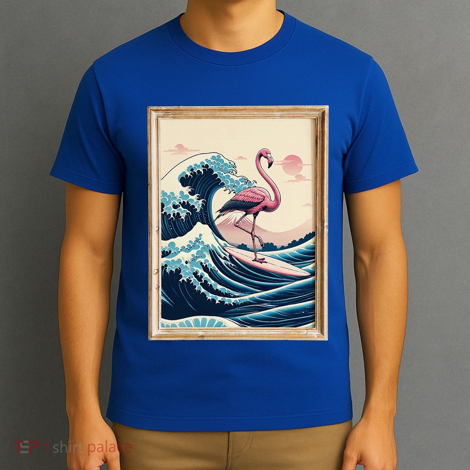 Pink Flamingo Surfer Tropical Great Big Wave Framed T-Shirt