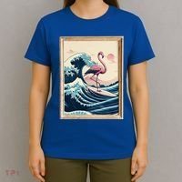 Pink Flamingo Surfer Tropical Great Big Wave Framed T-Shirt thumb 4