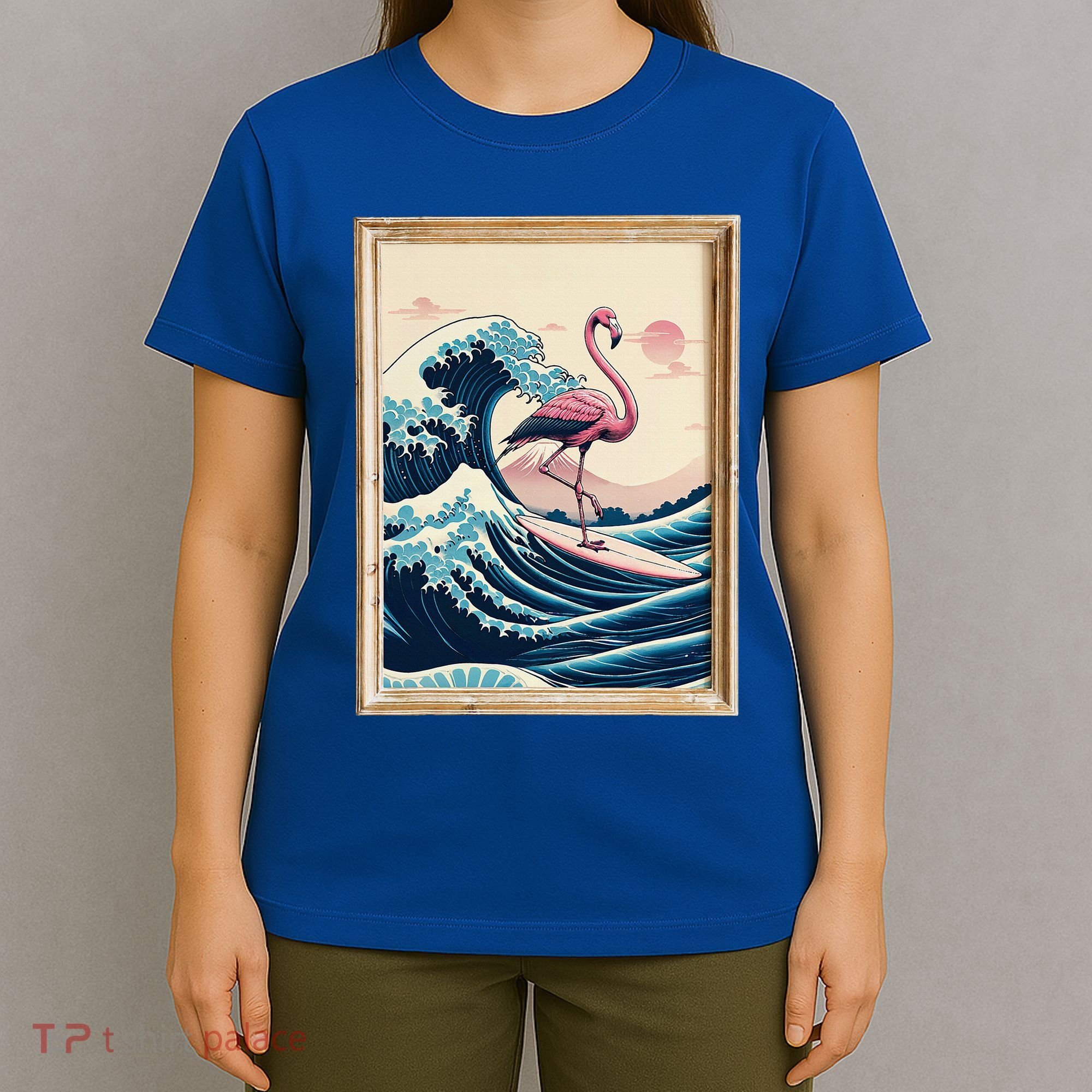 Pink Flamingo Surfer Tropical Great Big Wave Framed T-Shirt