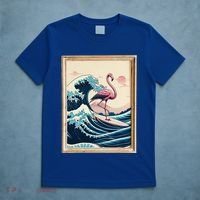 Pink Flamingo Surfer Tropical Great Big Wave Framed T-Shirt thumb 5