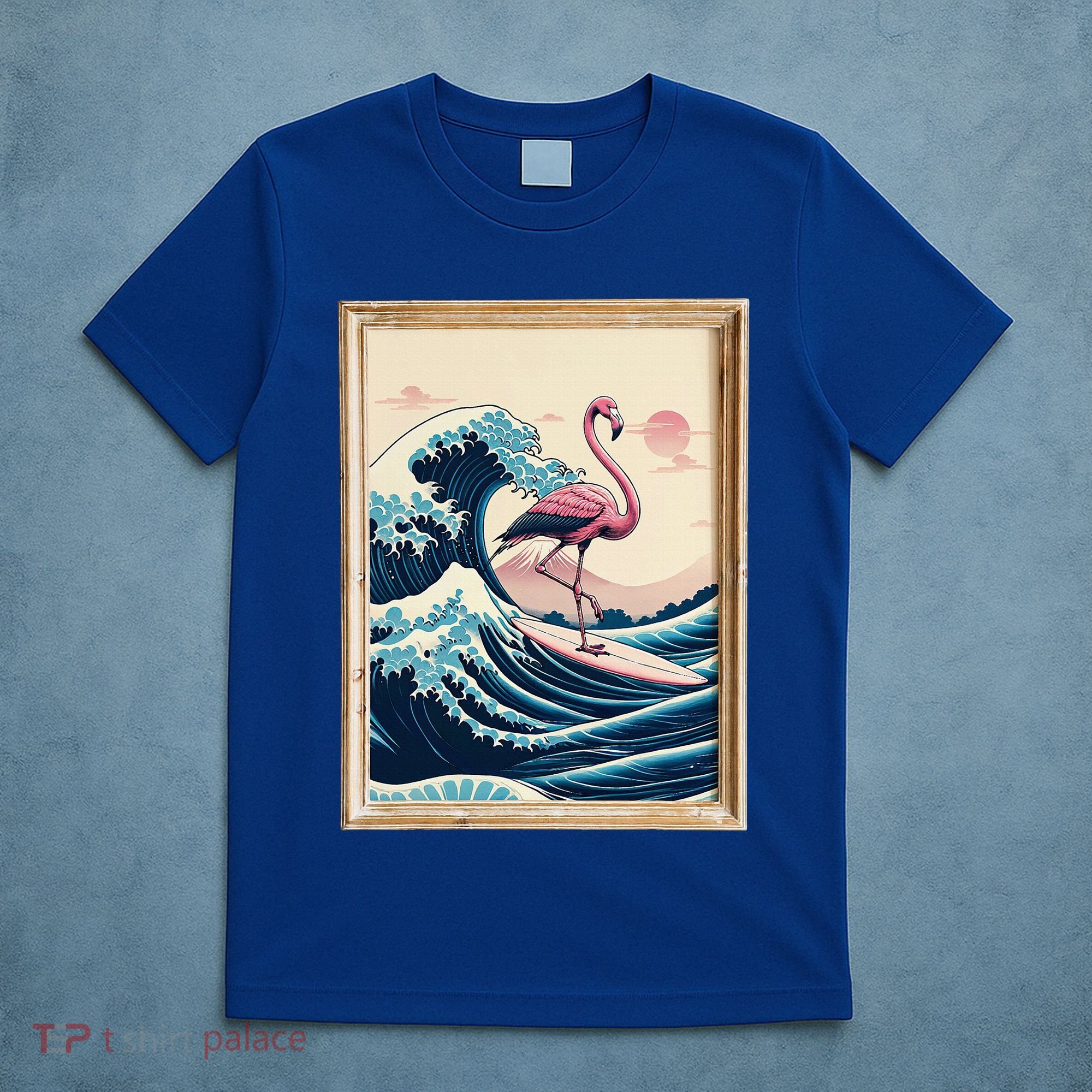 Pink Flamingo Surfer Tropical Great Big Wave Framed T-Shirt